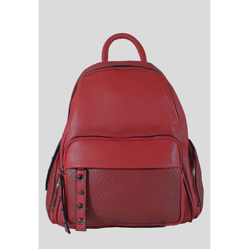 MAILEA - Mochila ecocuero tirador y ojetillos para mujer burdeo