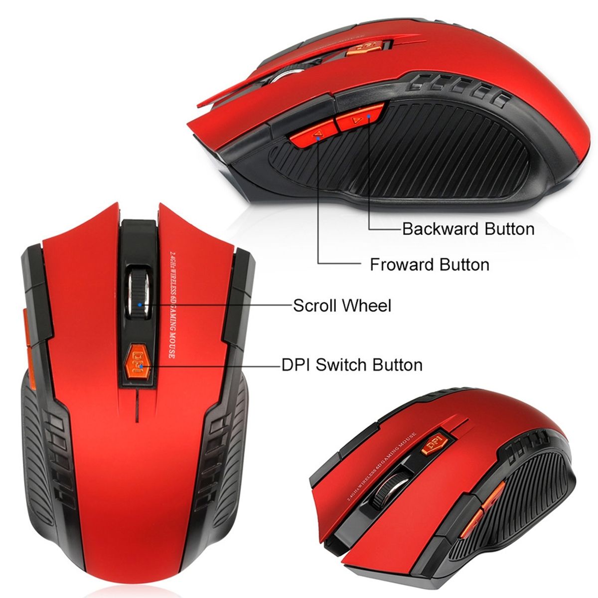 GENERICO - Mouse Gamer Inalámbrico 1600 DPI Bluetooth 2.4 Ghz  Windows y Mac 6 Teclas 10 Metros