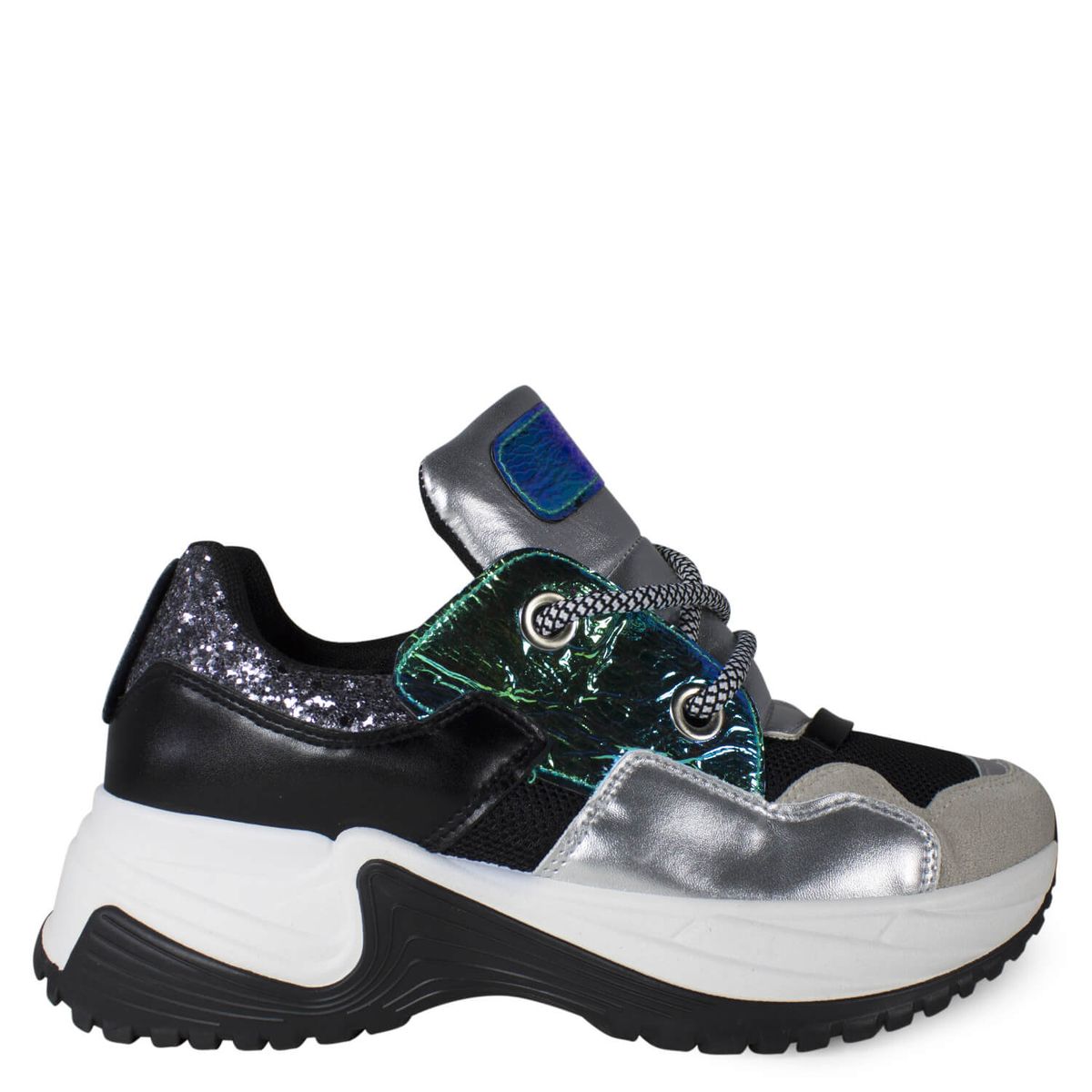 MAILEA - Zapatilla talón escarcha de ecocuero para mujer negro