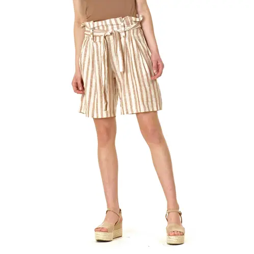 BOUS - Short Lino Rayado Beige