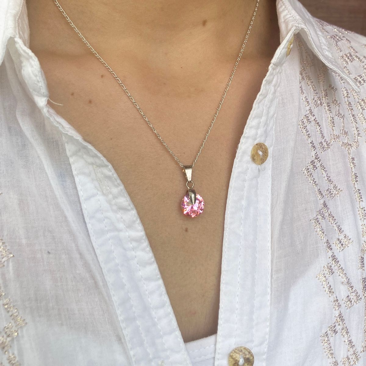 AMKALE - Collar Plata con Dije Circón Rosado