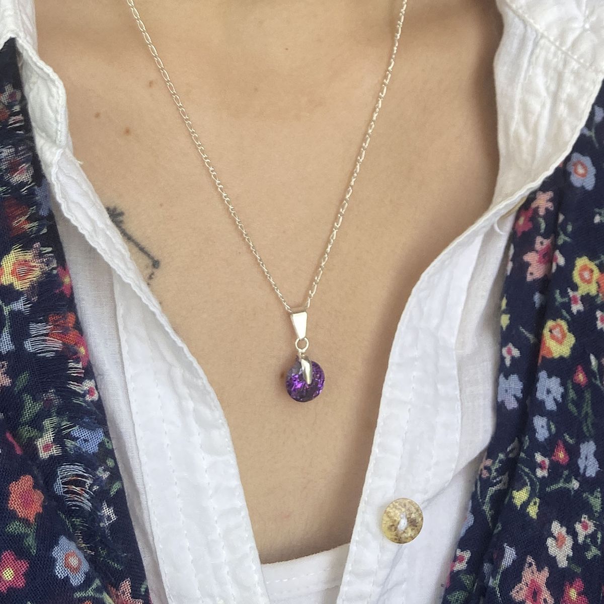 AMKALE - Collar Plata con Dije Circón Morado