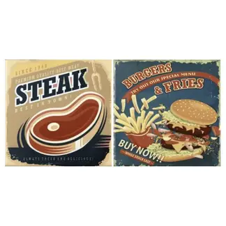 DECORALIA - SET 2 MOSAICOS FOOD HAMBURG/STEAK 20X20 CM