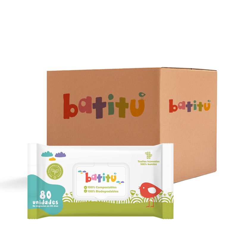 BATITU - Caja de 960 Toallitas Humedas de Bambu Compostables - Batitu