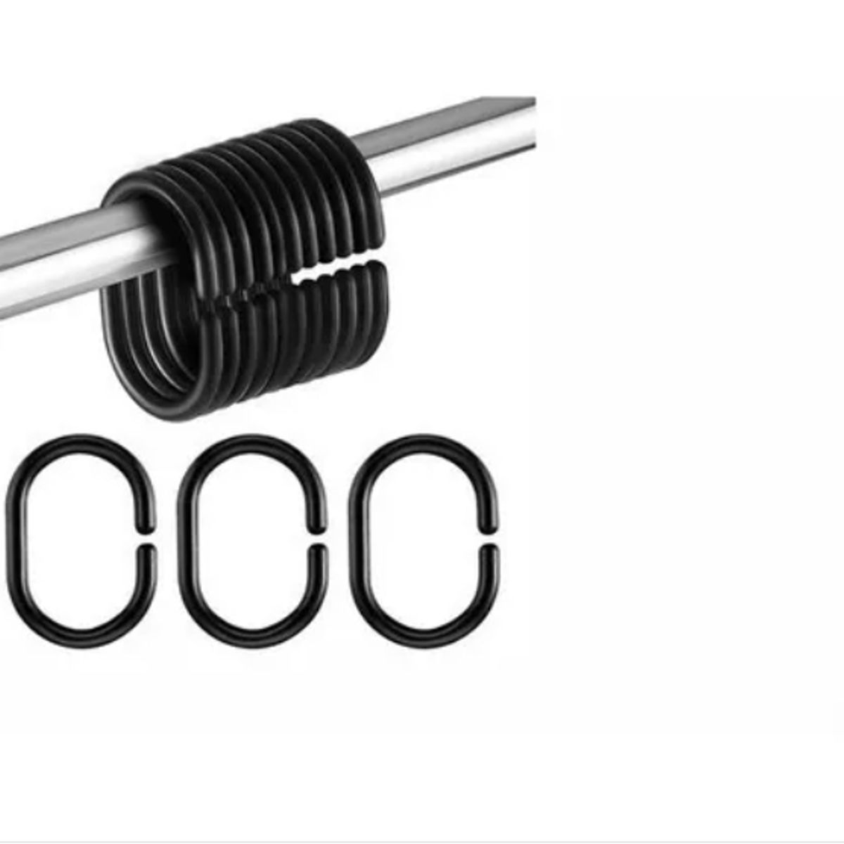 GENERICO - Set Kit Ganchos Argolla Cortina Baño Ducha 12und Pvc Negro