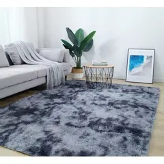 BJ HOGAR - Alfombra Peluda 200cm x 240cm Gris Oscuro Jaspeado