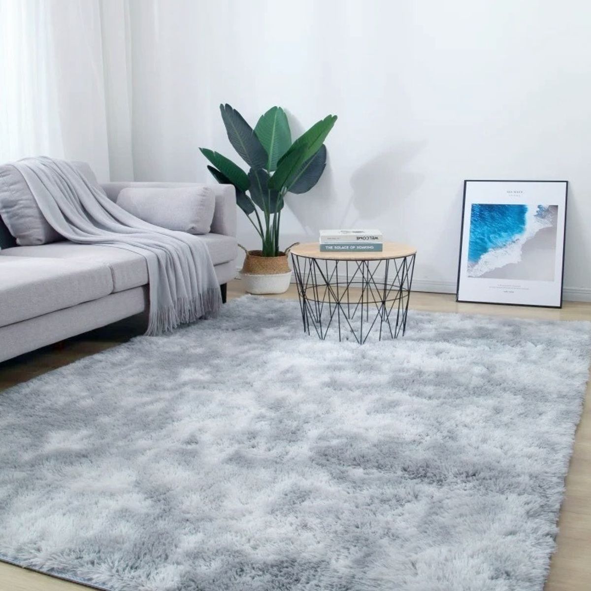 BJ HOGAR - Alfombra Peluda 200cm x 240cm Gris Claro Jaspeado