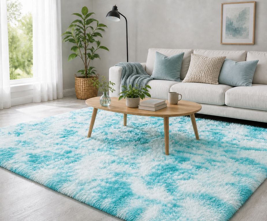 Alfombra Peluda 200cm x 240cm Turquesa Jaspeado