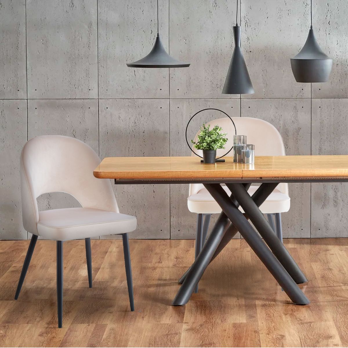 NOVAHUS - Pack 2 Sillas De Comedor De Terciopelo Oval Beige