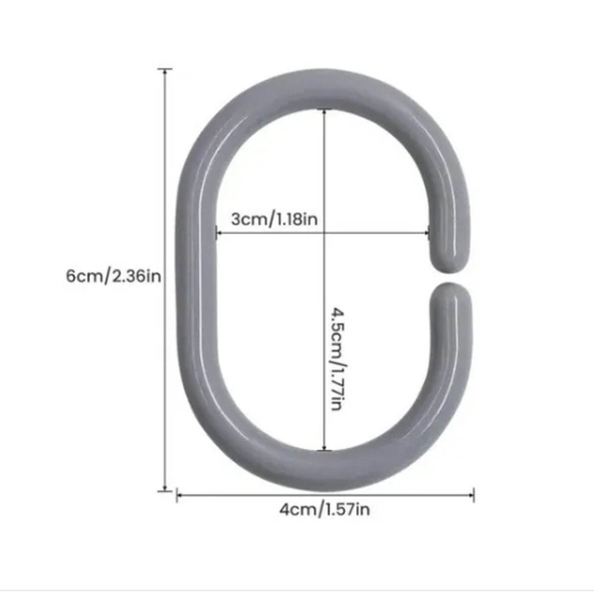 GENERICO - Set Kit Ganchos Argolla Cortina Baño Ducha 12und Pvc Gris.