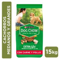 Alimento seco para perro DOG CHOW® Cachorros Mediano y Grande Carne y Pollo 15kg
