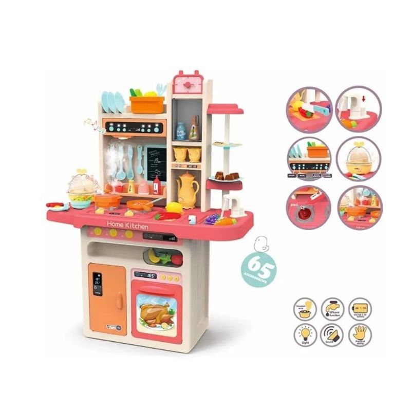 GENERICO - Cocina De Juguete 65 Piezas 93.5cms Altura Rosado Vapor Agua