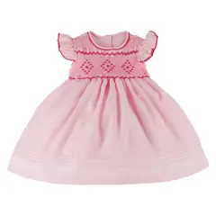 ENCANTO - Vestido Niña Bebe Bordado a mano tipo Smock Rosado