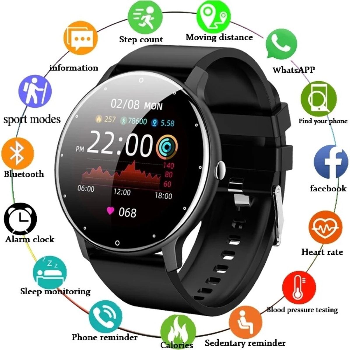 GENERICO - Smartwatch Control de Salud Completo Compatible con iOS Android Notificaciones y Deporte IP67