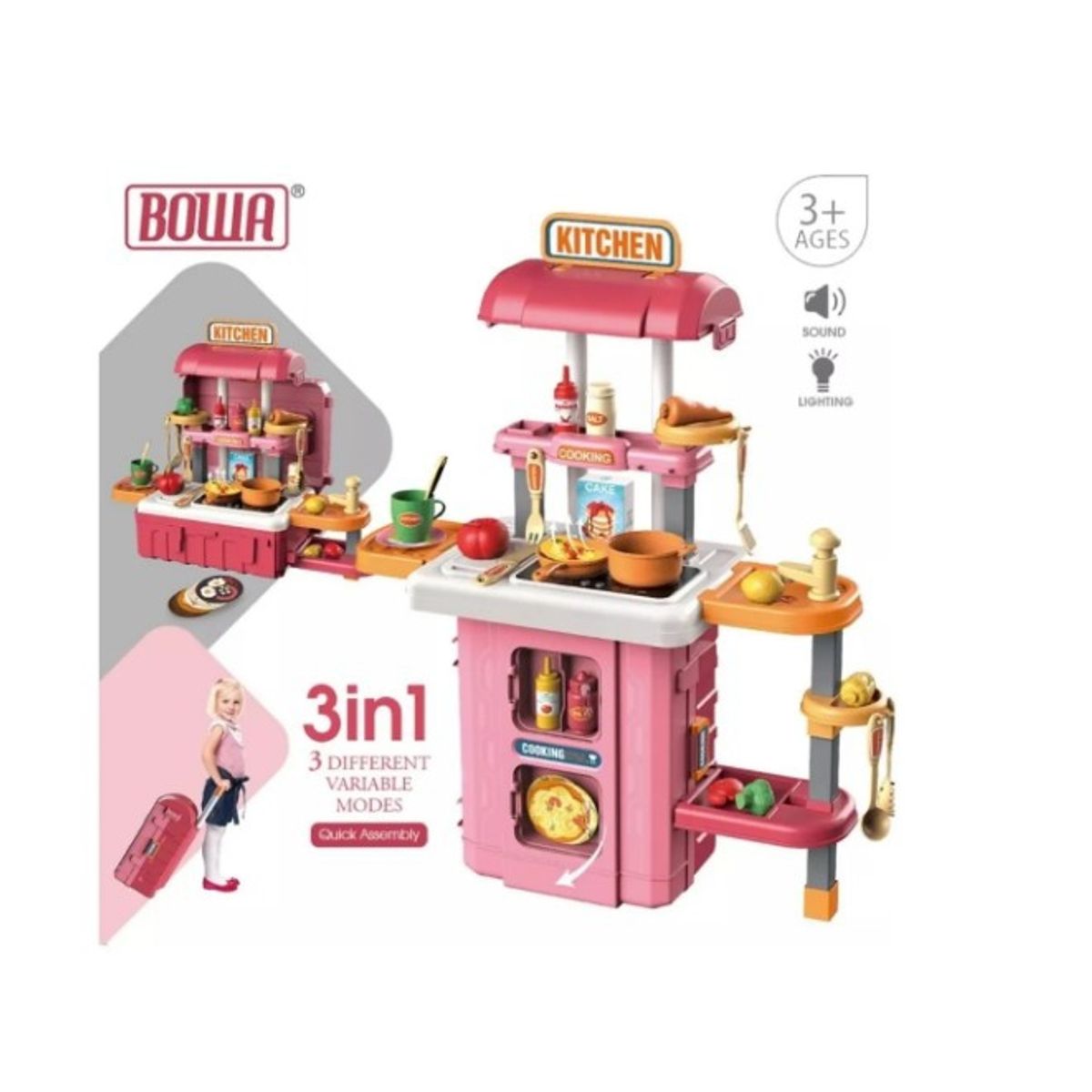 GENERICO - Juguete Maleta 3 En 1 Cocina Rosada Sale Agua