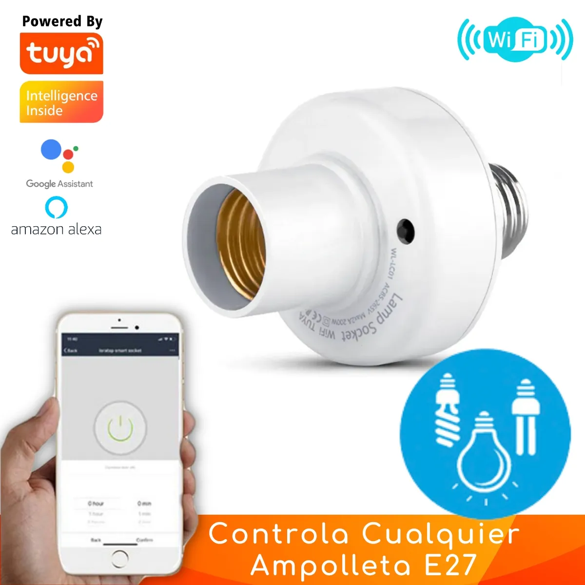 D MOTICA - Soquete E27 Wifi Inteligente 220V-200W Alexa y Google Home