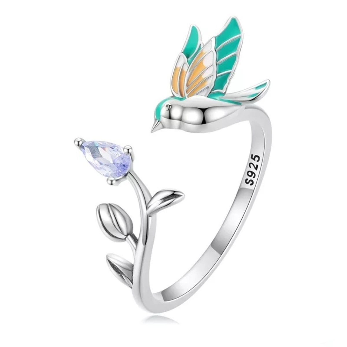 GENERICO - Anillo pajaro Colibrí plata 925 ajustable mujer joya