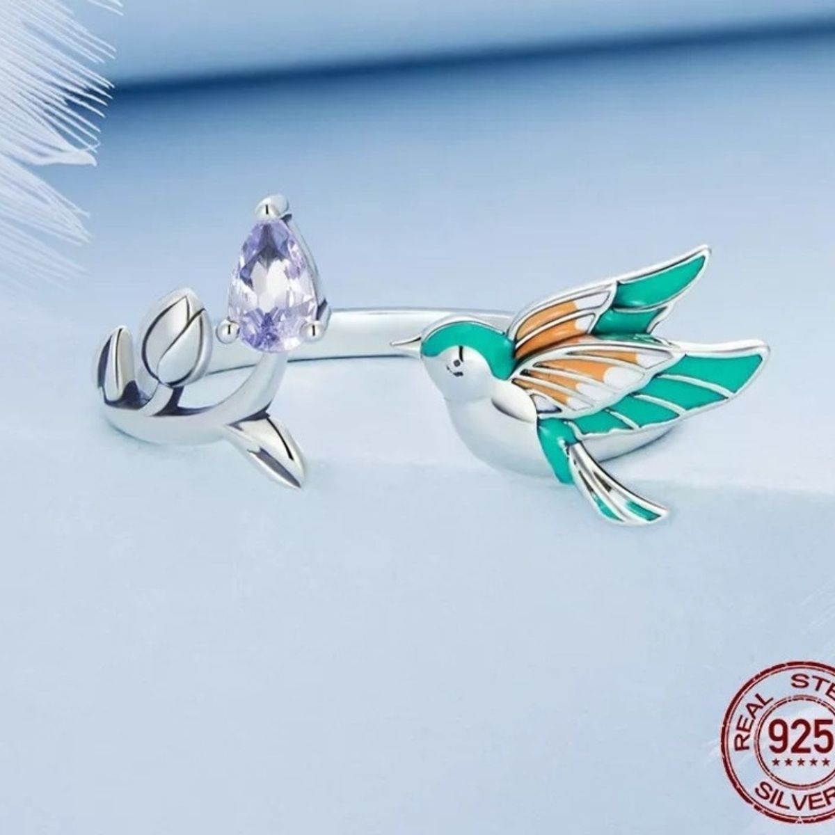 GENERICO - Anillo pajaro Colibrí plata 925 ajustable mujer joya