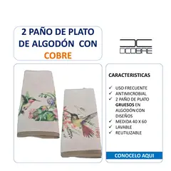 GENERICO - PAÑO DE LOZA PACK 2 UNIDADES EN COBRE DISEÑO COLIBRI