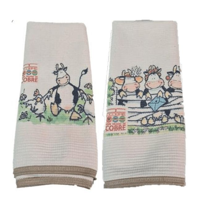 DCOBRE - PAÑO DE LOZA  PACK 2 UNIDADES EN COBRE DISEÑO VAQUITA