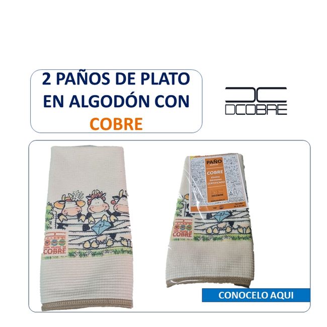 DCOBRE - PAÑO DE LOZA  PACK 2 UNIDADES EN COBRE DISEÑO VAQUITA