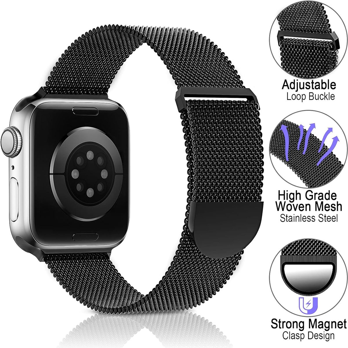 GENERICO - Correa Metálica Magnética Para Apple Watch 42 44 45 46mm Negro