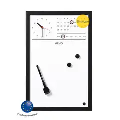 BI SILQUE - Pizarra Magnética Reloj 45x30 Marco Negro Bi-silque