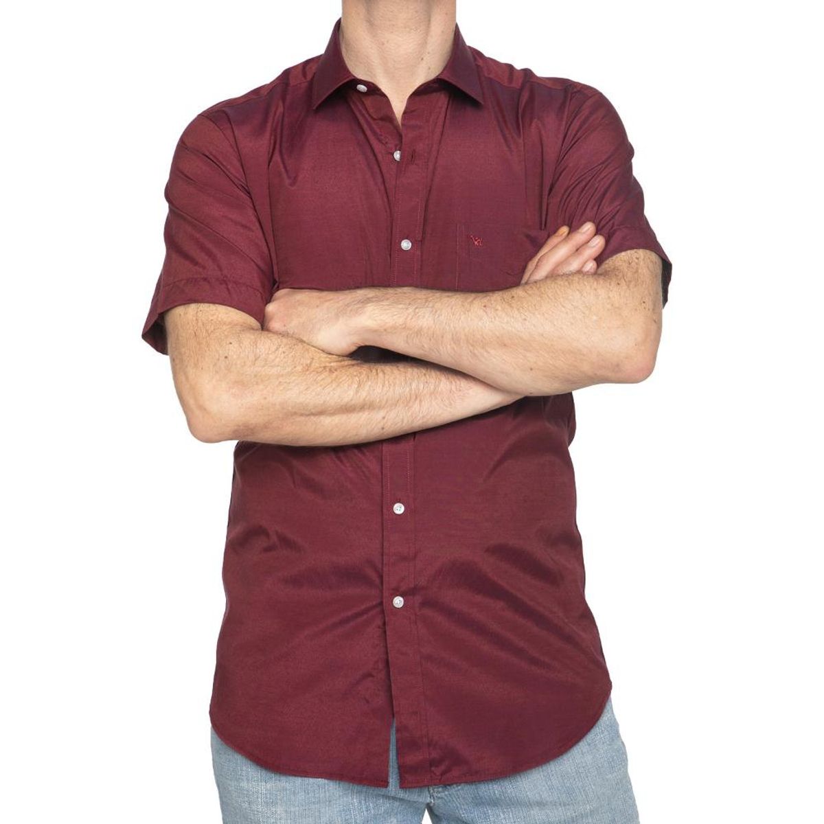 VANDINE - Camisa Fantasía Lisa Burdeo Manga Corta Etiqueta Roja VANDINE