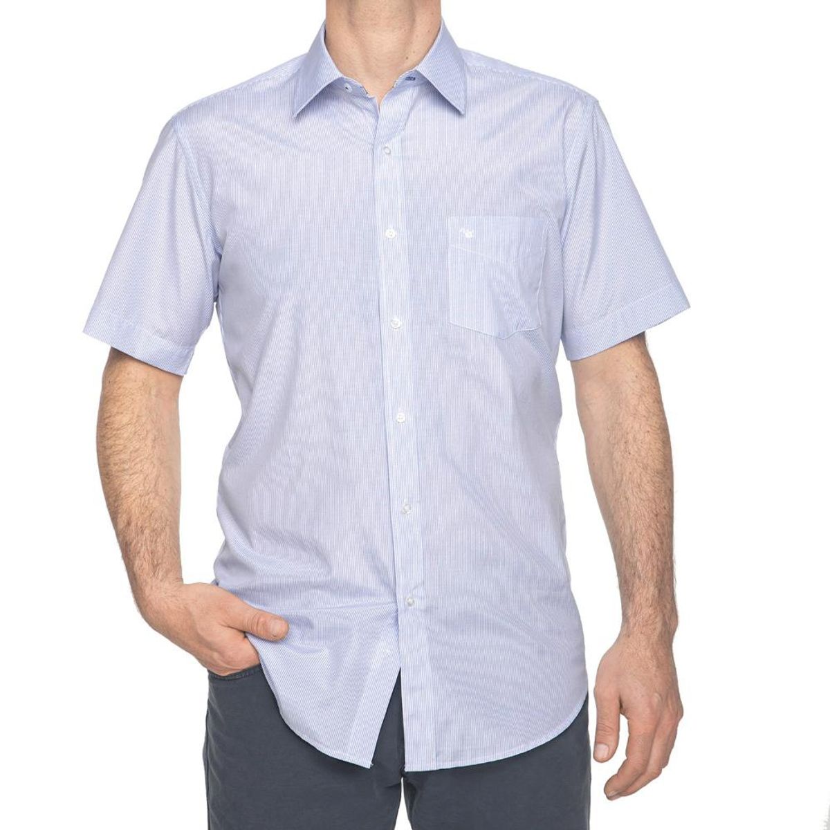 VANDINE - Camisa Fantasía Lineas Azul Manga Corta Etiqueta Roja VANDINE