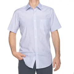 VANDINE - Camisa Fantasía Lineas Azul Manga Corta Etiqueta Roja