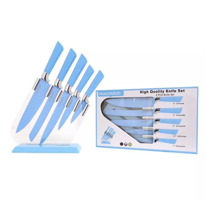 GENERICO - Set 5 Cuchillos De Ceramica Con Sostenedor Para Chef Azul