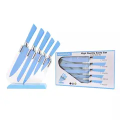 GENERICO - Set 5 Cuchillos De Ceramica Con Sostenedor Para Chef Azul
