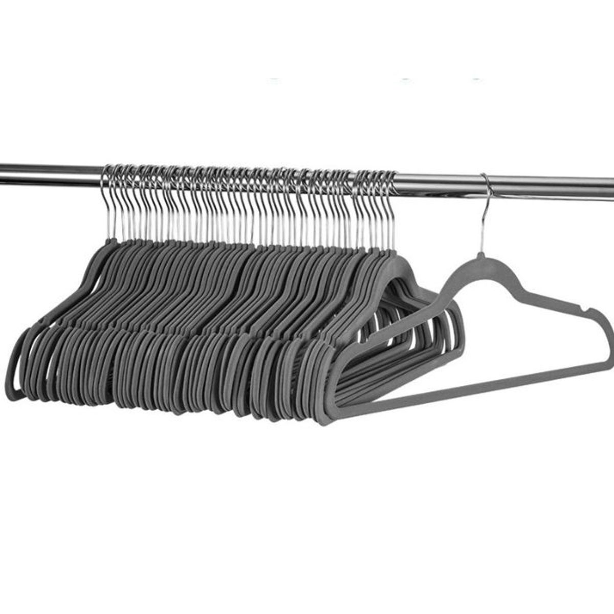 CRUSEC - Pack 50 Colgadores Ropa Antideslizante Flocado - Negro