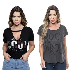 ROCK CAVIAR - Pack 2 Poleras, Choker Y Manga Corta 25