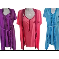 AGW - Pack 3 Conjunto Bata De Levantarse Y Camisola Mujer Algodón.