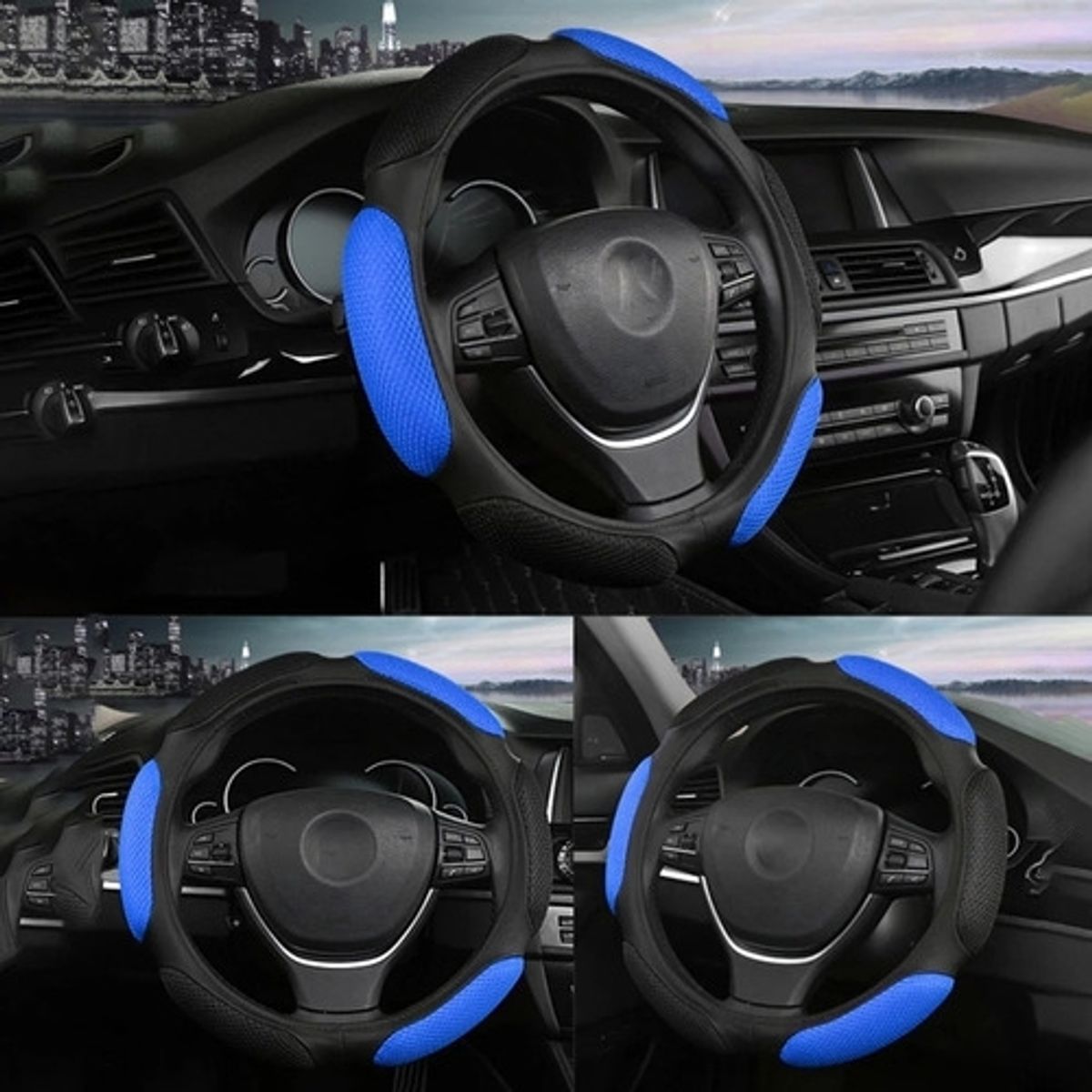 GENERICO - Funda Cubre Volante Universal 3D Acolchado Antideslizante Negro-Azul