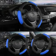 GENERICO - Funda Cubre Volante Universal 3D Acolchado Antideslizante Negro-Azul