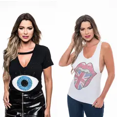 ROCK CAVIAR - Pack 2 Poleras, Choker Y Sin Manga 13