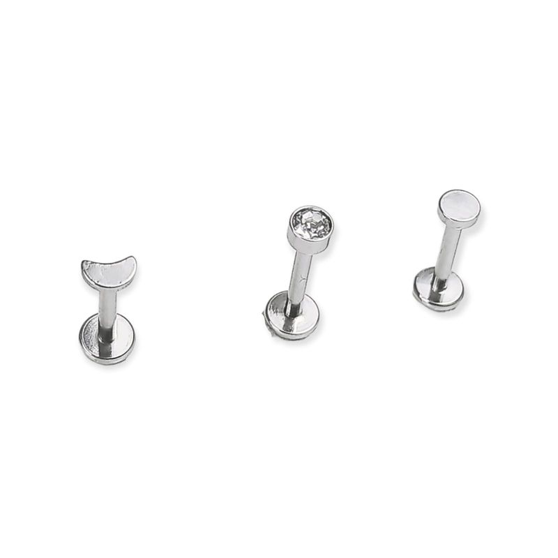ELBAULDEJUMA - Conjunto set Piercing Fase Lunar Acero Quirúrgico Nostril Labret.-