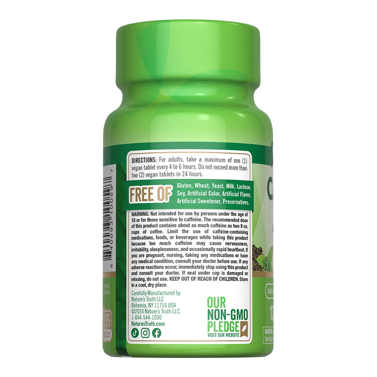 NATURE'S TRUTH - Cafeina 200mg + Extracto de Te Verde 120 Tabletas NATURE'S TRUTH