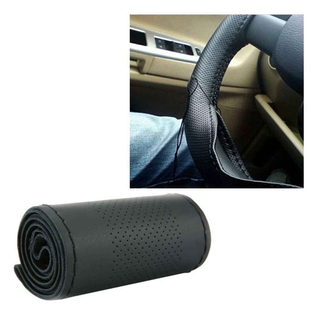 GENERICO - Funda Cubre Volante Cosido Para Auto  Hilo Negro Y Aguja