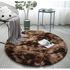 ANGELES DEL HOGAR - Alfombras peludas tipo Shaggy Redondas 150cm Cafe Jaspeado