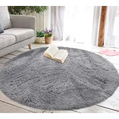 ANGELES DEL HOGAR - Alfombras peludas tipo Shaggy Redondas 150cm Gris claro