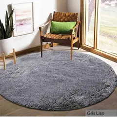 ANGELES DEL HOGAR - Alfombras peludas tipo Shaggy Redondas 150cm Gris oscuro