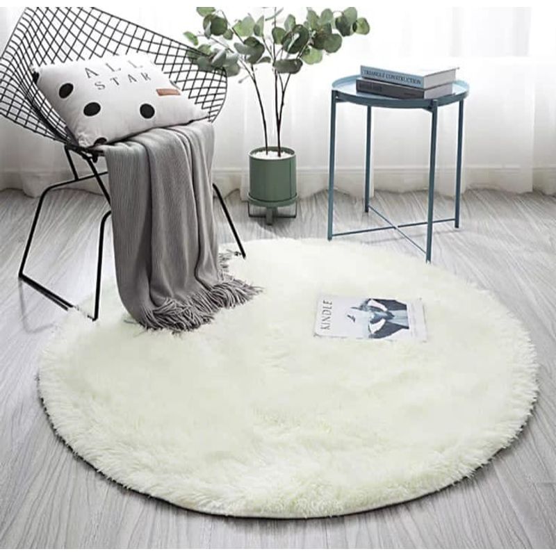 ANGELES DEL HOGAR - Alfombras peludas tipo Shaggy Redondas 150cm blanco