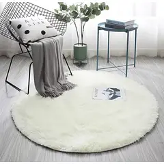 ANGELES DEL HOGAR - Alfombras peludas tipo Shaggy Redondas 150cm blanco