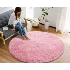 ANGELES DEL HOGAR - Alfombras peludas tipo Shaggy Redondas 150cm Rosado