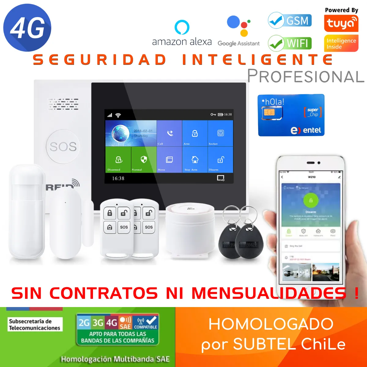 D MOTICA - Kit Alarma Profesional Wifi-Gsm Seguridad Inteligente Pantalla Táctil A7