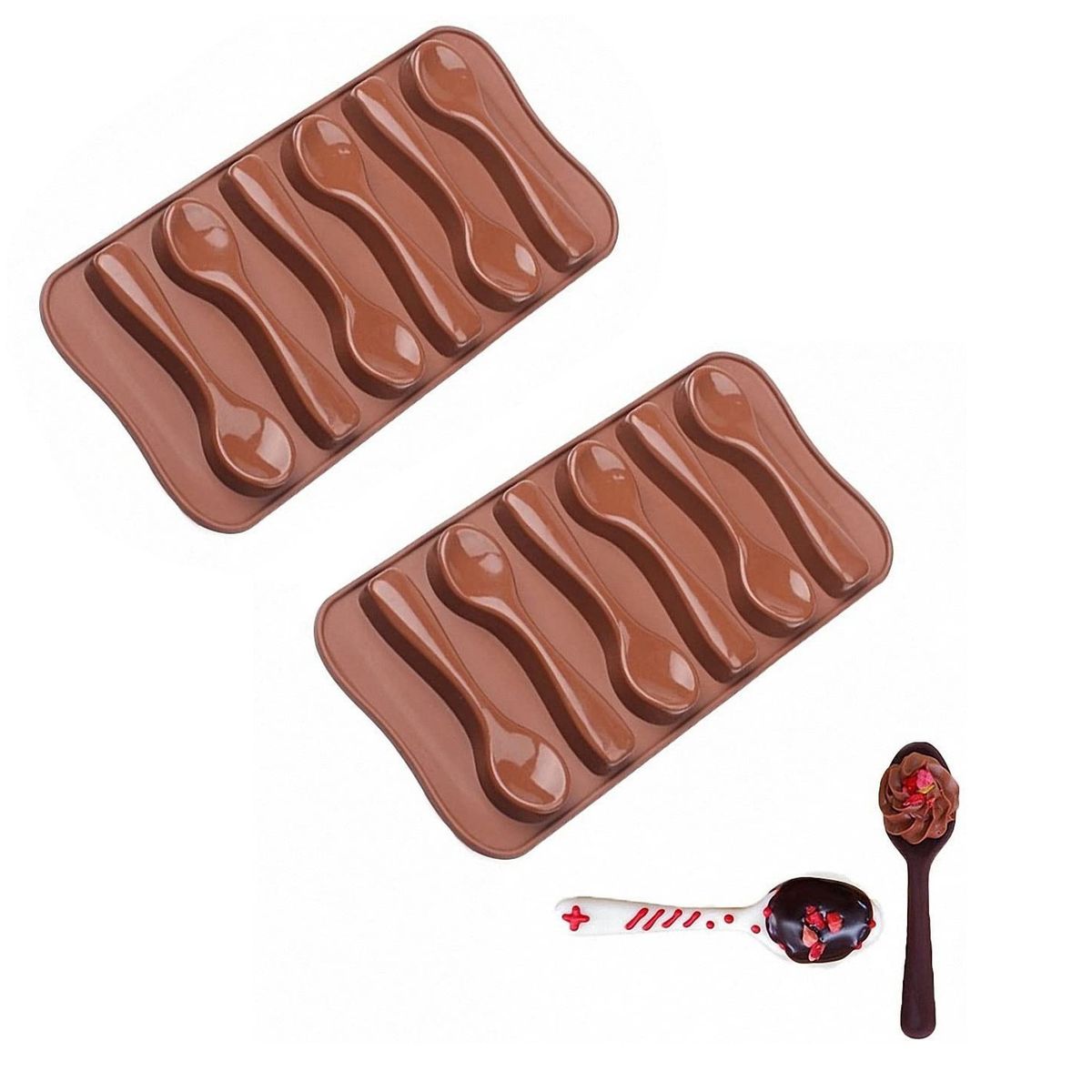GENERICO - Pack x2 Moldes De Chocolate Moldes Silicona Chocolate Cucharas marron
