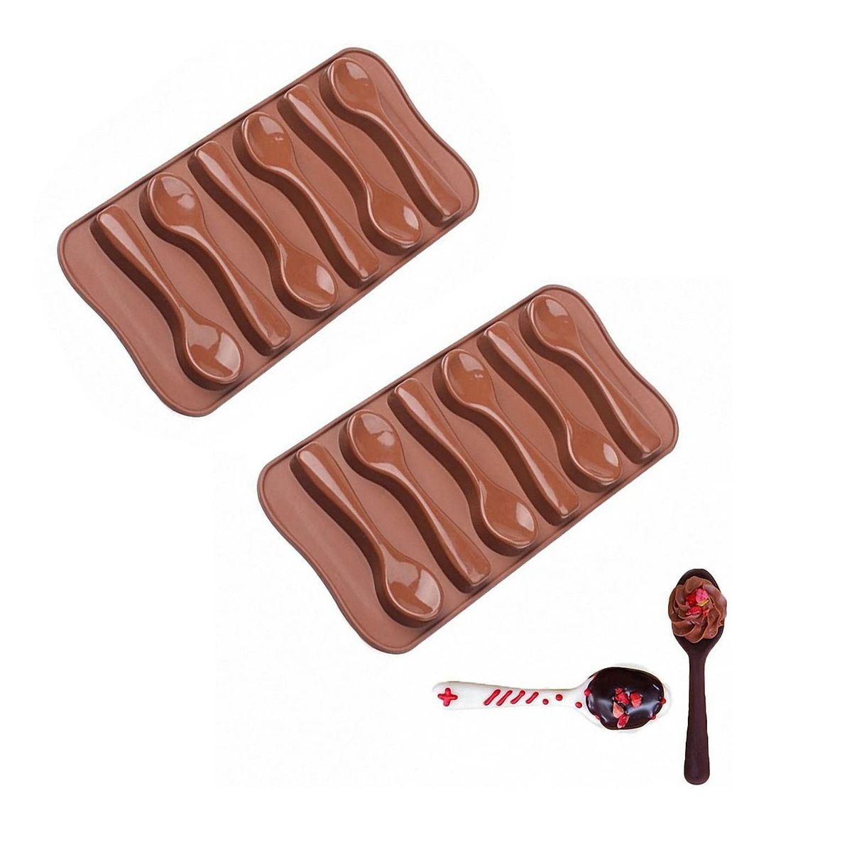 GENERICO - Pack x2 Moldes De Chocolate Moldes Silicona Chocolate Cucharas marron